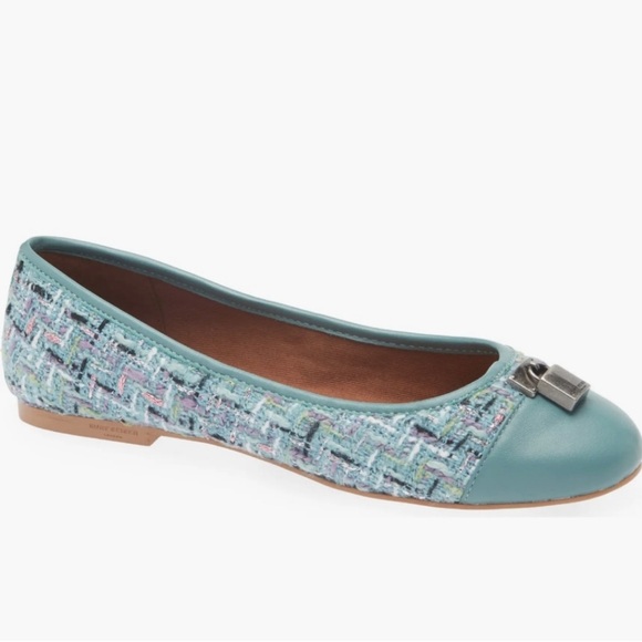 Kurt Geiger Blue Tweed Ballerina Flat Cap Toe Slip on silver detail leather 38.5 - Picture 1 of 8